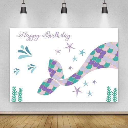 Little Mermaid Backdrop Cartoon Girls 1st Birthday Party Background Under the Sea Photography Glitter Fishtail Photo Studio