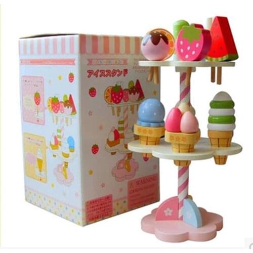 Simulation Ice-Cream Toys Baby Kids Playhouse Toys Simulation Kitchen Wooden Kitchenware Ice Cream Stand Kids Xmas Birthday Gift