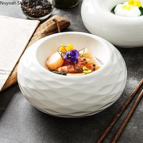 Diamond Pattern Ceramic Dinner Plate Creative Plate Hotel Restaurant High-end Tableware Household White Plate/Kitchen Supplies