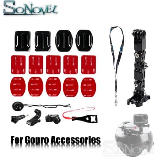 Front Side Helmet Accessories Set 4 Way Adjustable Pivot Arm J-shaped Buckle Base Support Mount for GoPro Hero 9 8 7 6 Xiaomi