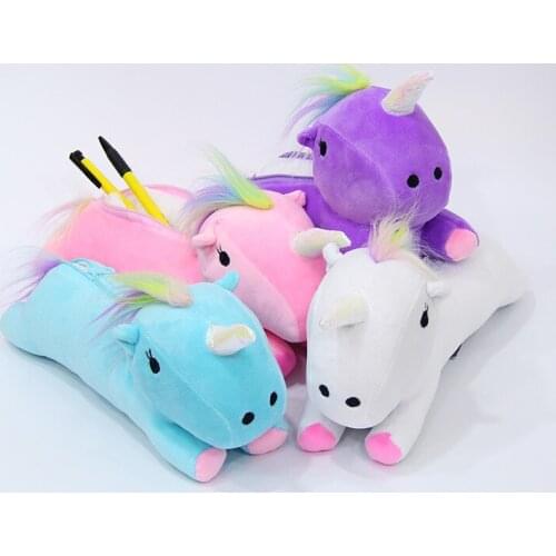 Creative Cartoon Rainbow Unicorn Plush Bag Toys Cute Kawaii Colorful Soft Stuffed Dolls Pen Bags For School Girls Boys Kids Gift