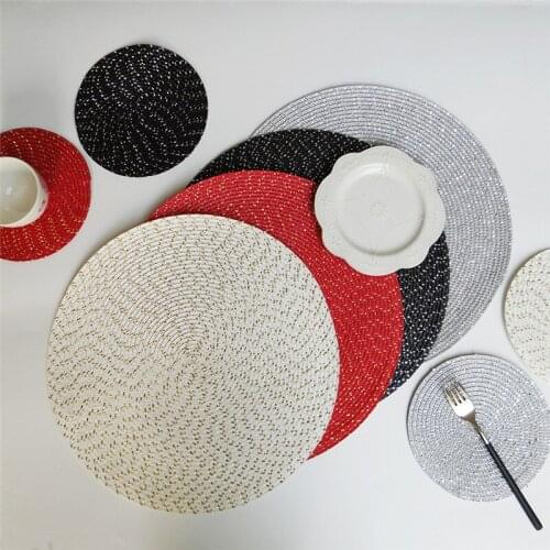 Round Fashion Weave Placemat PP Dining Table Mat Disc Pads Bowl Pad Coasters Waterproof Table Cloth Pad Kitchen