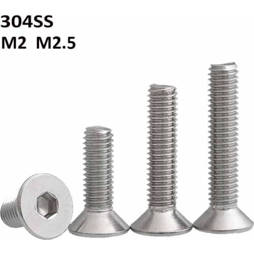 M2 M2.5 304 Stainless Steel Countersunk Hexagon Screws Flat Head Hex Socket Bolts DIN7991 Fastener Parter Length 3mm-40mm