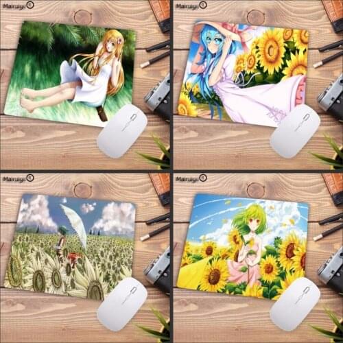 Mairuige Art Girl Sunflower Anime Unique Desktop Pad Game Gamimg Speed Mousepad Rectangle Large mouse pad 18x22 20x25cm As Gift