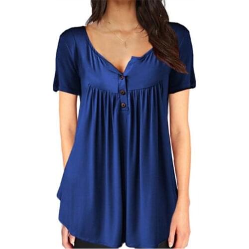 Button Fashion ETSTWENDY Women Clothing V Neck Summer Ladies T-shirt Short Sleeve Sexy Casual Loose Tops Good Quality Streetwear