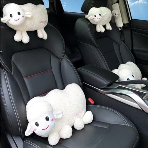 Cartoon car headrest cute soft cute little sheep car headrest neck pillow car plush creative interior Ornament Women