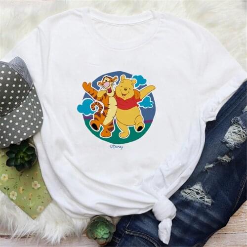 New Fashion Women T Shirts Summer Short Sleeve Pooh Winnie Printed Cute Cartoon Graphic Tees Girl lady Harajuku Tee Tops