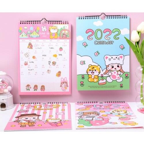 New 2022 Spring Outing Series Wall Calendar Cartoon Tiger and Girl Calendars Daily Timetable Planner 2022.1-2022.12