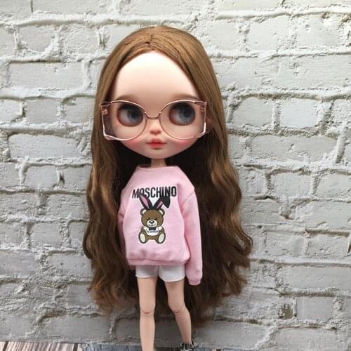 2pcs/set Pink Cartoon Long-sleeve Hoodie and Pant Blyth Doll Clothes for Doll Accessories (Blyth,ob24,Baribes,1/6 Dolls)