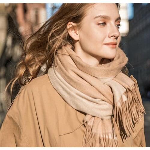 Pashmina Scarf Cashmere Wool Scarf Women Winter Scarfs Double sides Beige Camel Thick High Quality Natural Fabric Free Shipping