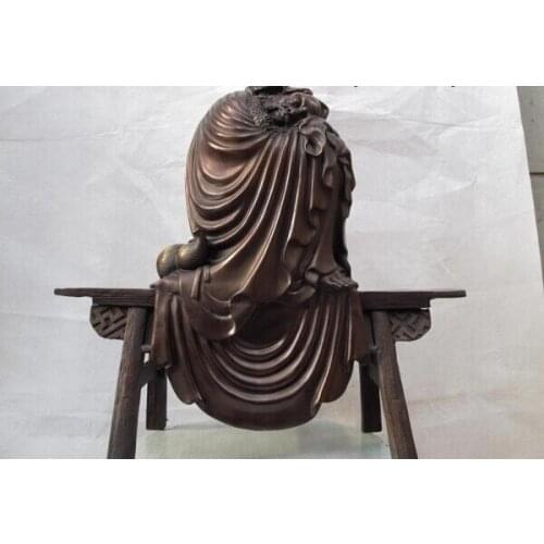 Song voge gem S0888 17 Chinese Buddhism Copper Bronze Arhat Sit stool Damo Bodhidharma Dharma Statue