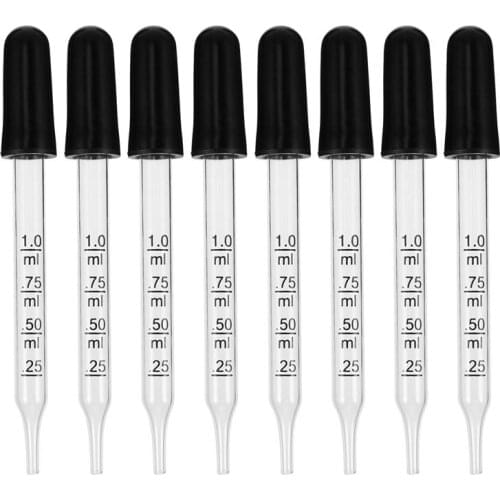 20pcs 1ml Straight Head Glass Dropper Glass Pipette Dropper Pipet With Scale Line (1ml Straight Head + Rubber Head)