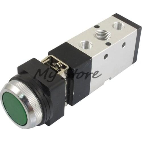 Pneumatic Valve Switch MV522PP 12mm Thread 2 Position 5 Way Green Flat Button Air Mechanical Valve