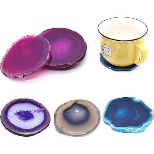 Natural Geode Agate Stone Coasters Colorful Agate Slices Ornaments Drink Coaster Cup Mat Real Agate Pad for Home Decoration