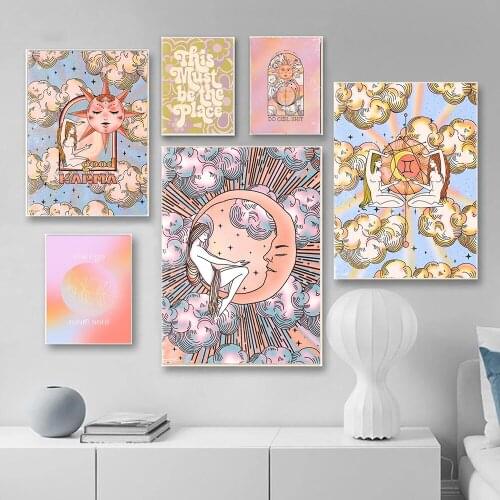Boho Witch Girl Body Star Moon Sun Goddess Poster And Print Vintage Canvas Painting Nordic Modern Living Room Home Decor