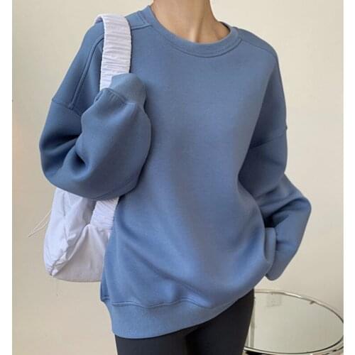 Simple Round Neck Pullover Sweatershirt Long Sleeve Solid Color Tops For Female 2021 Autumn Outwear Clothing X639