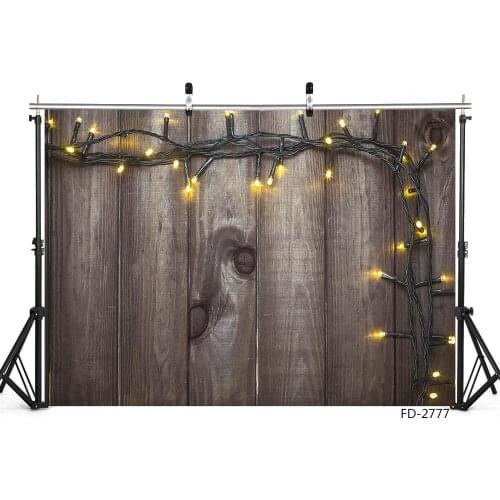 Christmas Light String Wooden Board Vinyl Photography Background Decor Children Baby Newborn Party Photocall Photo Studio Props