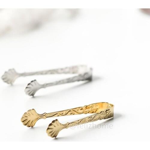Retro embossed ice sugar cube Tongs mini food Tongs cafe restaurantSmall Stainless Steel Food Kitchen Serving Salad Appetizer T