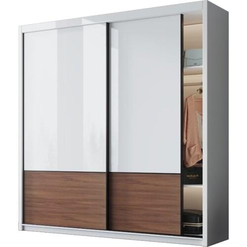 Modern simple white paint sliding door wardrobe household bedroom cabinet solid wood sliding door assembly wardrobe