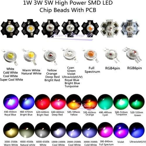 3W High Power led warm white/cool white /natural white/red/green/Yellow Royal blue IR UV LED No pcb or 20mm star pcb 10-100PCS