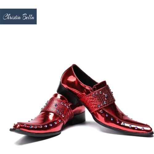 Christia Bella Men Shoes Casual Luxury print Genuine Leather Formal Dress Buckle Straps Square Toe Wedding Shoes Zapatos Hombre