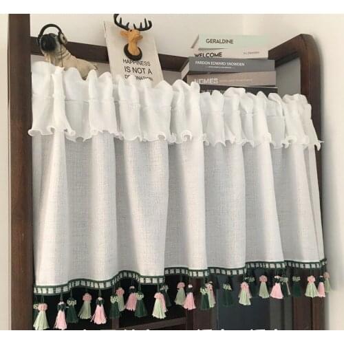 American Thick Window Tulle with Tassels Short Kitchen Curtains Flounce Coffee Hotel Office Door Decoration Semi Voile Curtains