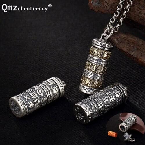 990 Sterling Silver Vintage Tube Locket Pendant Buddhist Antique Shurangama Mantra vajry pestle Amulets Talismans Urn Necklace