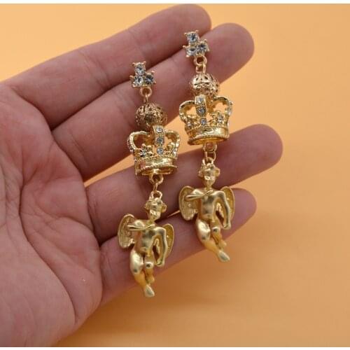Baroque Vintage Women Drop Earrings Gold Angel Crystal Dangle Earrings For Female Jewelry High Quality Retail And Wholesale