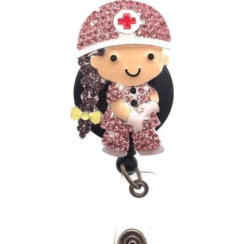 Nurse Name ID Card Retractable Badge Holder With Rhinestone Badge Reel Clip