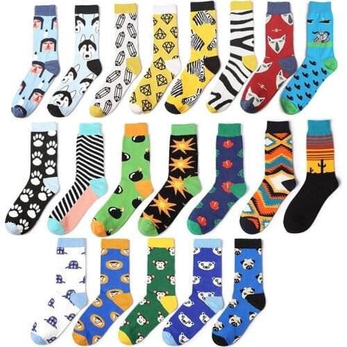 Women Cartoon Monkey Dog Zebra Wolf Fox Hunter Bomb Flower Stripe Stitching Color Cute Funny Harajuku Street Hip Hop Skate Socks