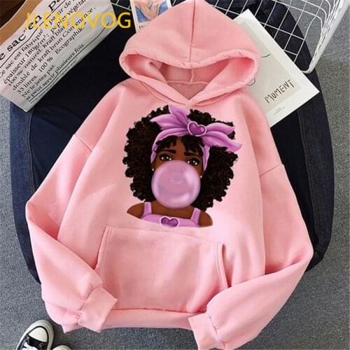 Blowing bubbles black girls print pink cap hoodies women clothes 2020 autumn winter melanin poppin sweatshirts top drop shipping