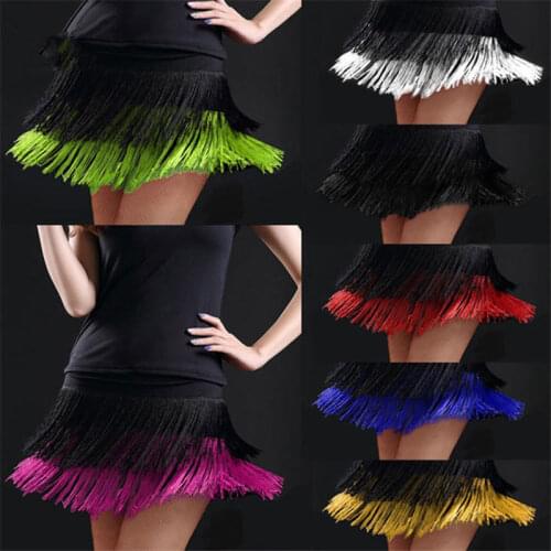 2021 Hot Sale Adult Latin Dance Skirt Womens Double Tassel Tango Yoga Ballroom Cha Dress Fringed Contains