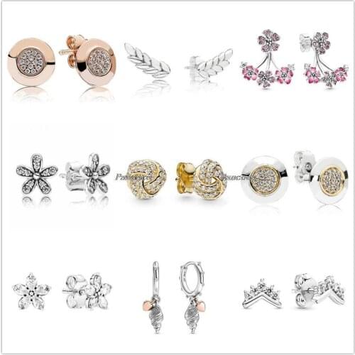Authentic 925 Sterling Silver Earring PAN Signature WIth Crystal Stud Earrings For Women Wedding Gift Pandora Jewelry