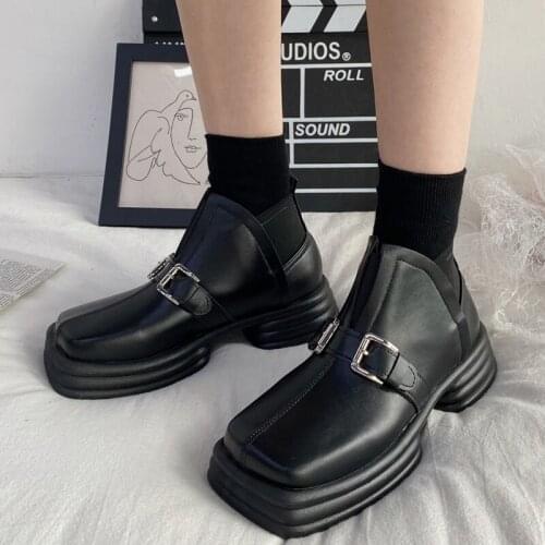 Spring Autumn Flats Oxfords Women Fashion Square Toe Casual Outside Shoes Female Slip On Platform Shoes For Ladies 2021 Flats