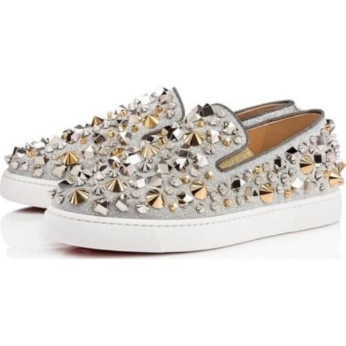 Woman Autumn Shoes Rivets Embellished Round Toe Woman Shoes Comfortable Casual Slip On Letaher Flats Shoes Big Size 35-45