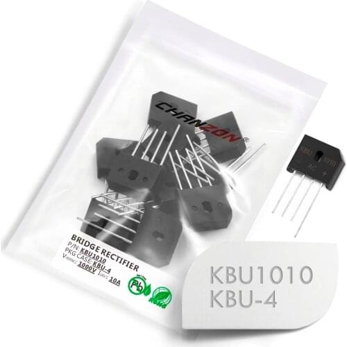 10 Pcs KBU1010 Bridge Rectifier Diode 10A 1000V KBU-4 (SIP-4) Single Phase Full Wave 10 Amp 1000 Volt KBU 1010 Silicon