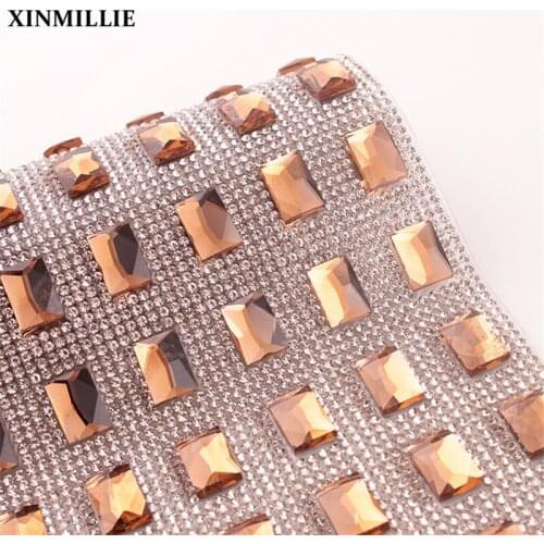 24*40cm/Sheet Rhinestone Trim 10x14mm Rectange Stone Hotfix Banding Crystal Rhinestone Mesh Wedding Decoration Accessories