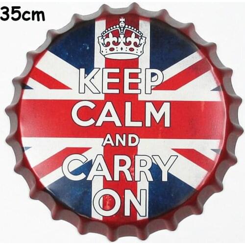 35CM Beer Bottle Cap Beer Retro Plaque Vintage Metal Tin Signs Keep Calm And Carry On Cafe Bar Pub Signboard Wall Decor