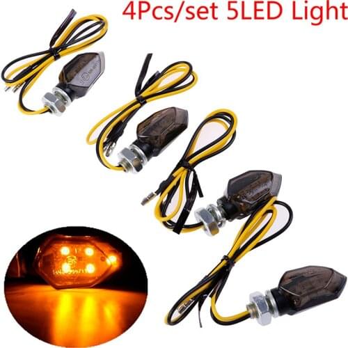 4pcs Mini Motorcycle Smoke Lens 5LED Turn Signal Blinker Indicator Lights Amber