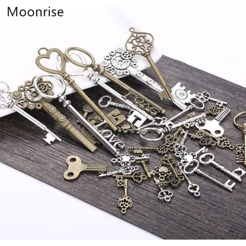 40Pcs/lot Antique Bronze Vintage Skeleton Keys Charm Set DIY Handmade Accessories Necklace Pendants Jewelry Making Supply
