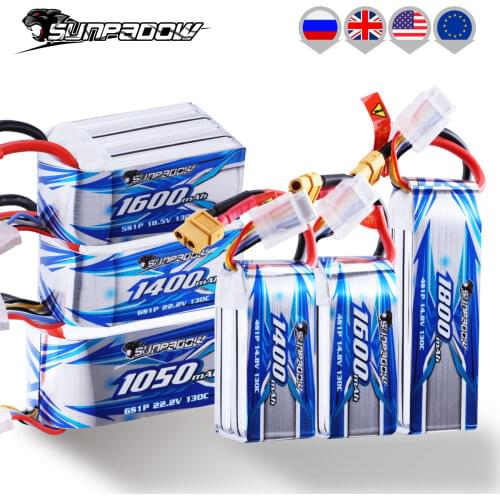 Sunpadow 14.8V 4S Lipo Battery 1400mAh 1600mAh 1800mAh 130C Soft Pack with XT60 Plug for RC FPV Quadcopter Drone Airplane Helico