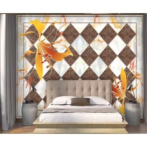 Beibehang Large Custom Wallpapers European Marble Pattern Box Yellow Lily TV Wall Background Wall Decoration