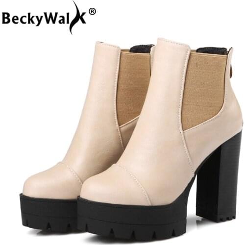 11CM High Heels Boots Women Sexy Round Toe Platform Boots Autumn Winter Female Martin Ankle Boots Zipper Women Shoes WSH3679