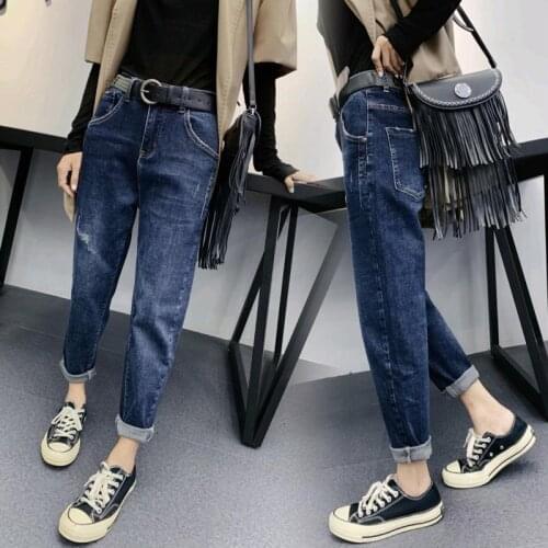 Autumn and Winter Korean Fashion Big Size Folds, Small Feet, Loose, Super Stretch, Thin Blue Jeans, Harem Pants, Mother Jeans