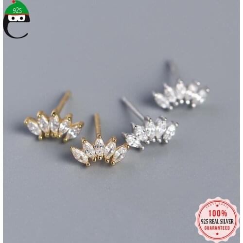 ElfoPlataSi Real 925 Sterling Silver Fashion Sweet Arc Dazzling CZ Stud Earring For Women Wedding Birthday Fine Jewelry DD452