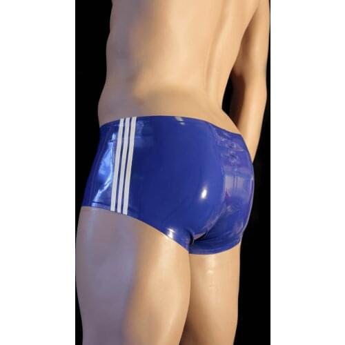Latex Rubber Fetish Shorts Underpants with 3 White Strips Hot Sale
