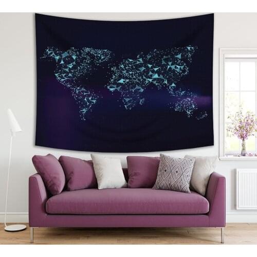Tapestry World Map 29international Polygonal Shapes Points Modern Technology Illustration Blue Purple