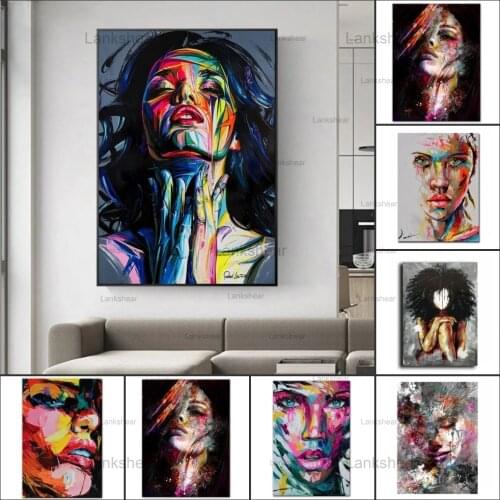 Canvas Painting Abstract Woman Face Graffiti Street Art Oil Painting Print Poster Pop Wall Art Living Room Home Decor Watercolor