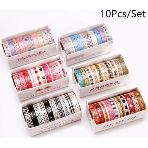 10pcs Paper Washi Tape Set 8mm Lace Love Star Flower Cat Gold Color Adhesive Masking Tapes Gilt Stickers Decoration