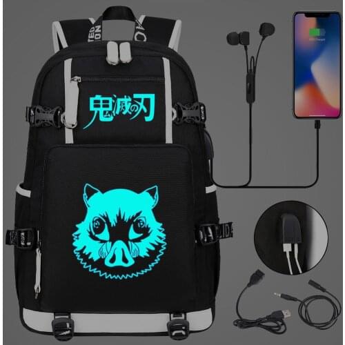 Anime Demon Slayer Kimetsu No Yaiba Luminous Backpack Teenager School Multifunction USB Charging Bag Boy Girl School Bag Mochila